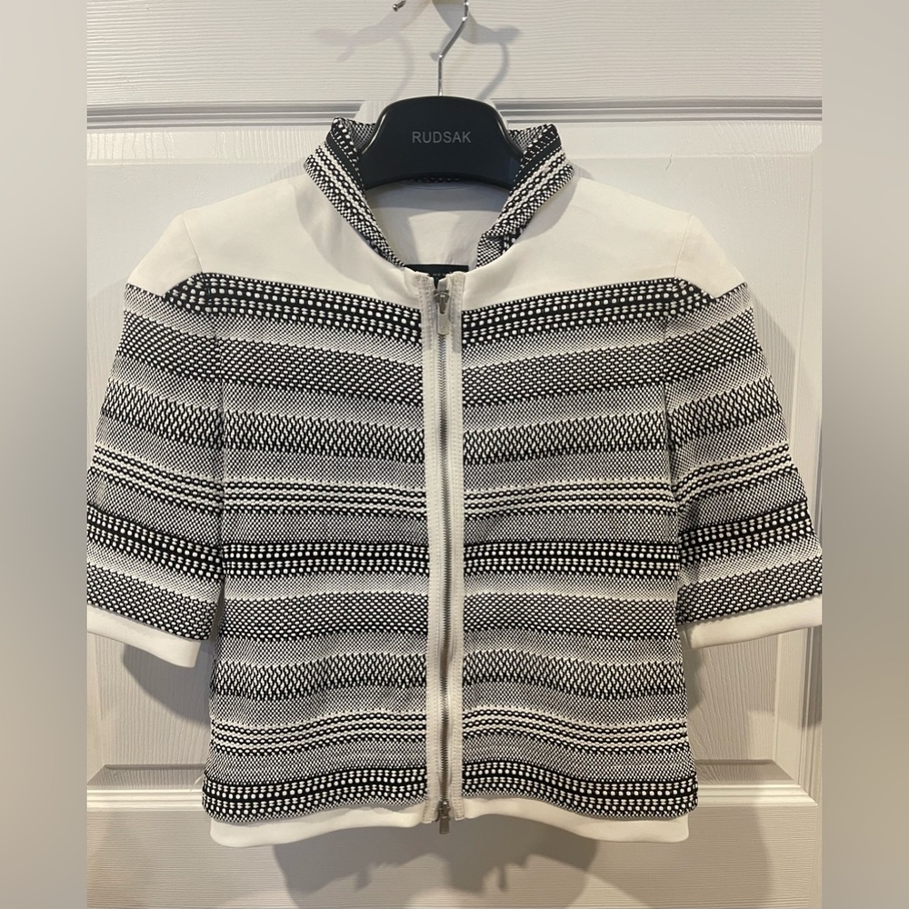 Beate Heymann Monochrome Patterned Jacket 2 way zip black and white size 36